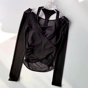 Athletic Sheer Top with Attached Racer Back Sports Bra